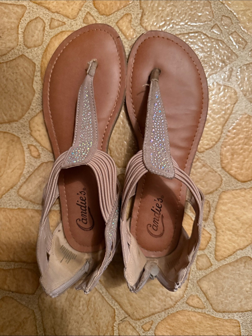 Candie's Nude Pink Rhinestone Thong Sandals
